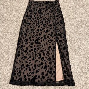 Black Leopard Midi Skirt